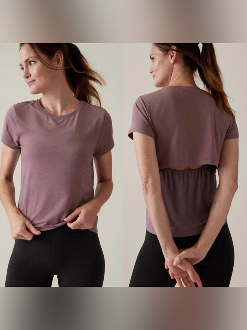ATHLETA Air Out Cinch Tee Size: Small/P
(Purple) Open Back